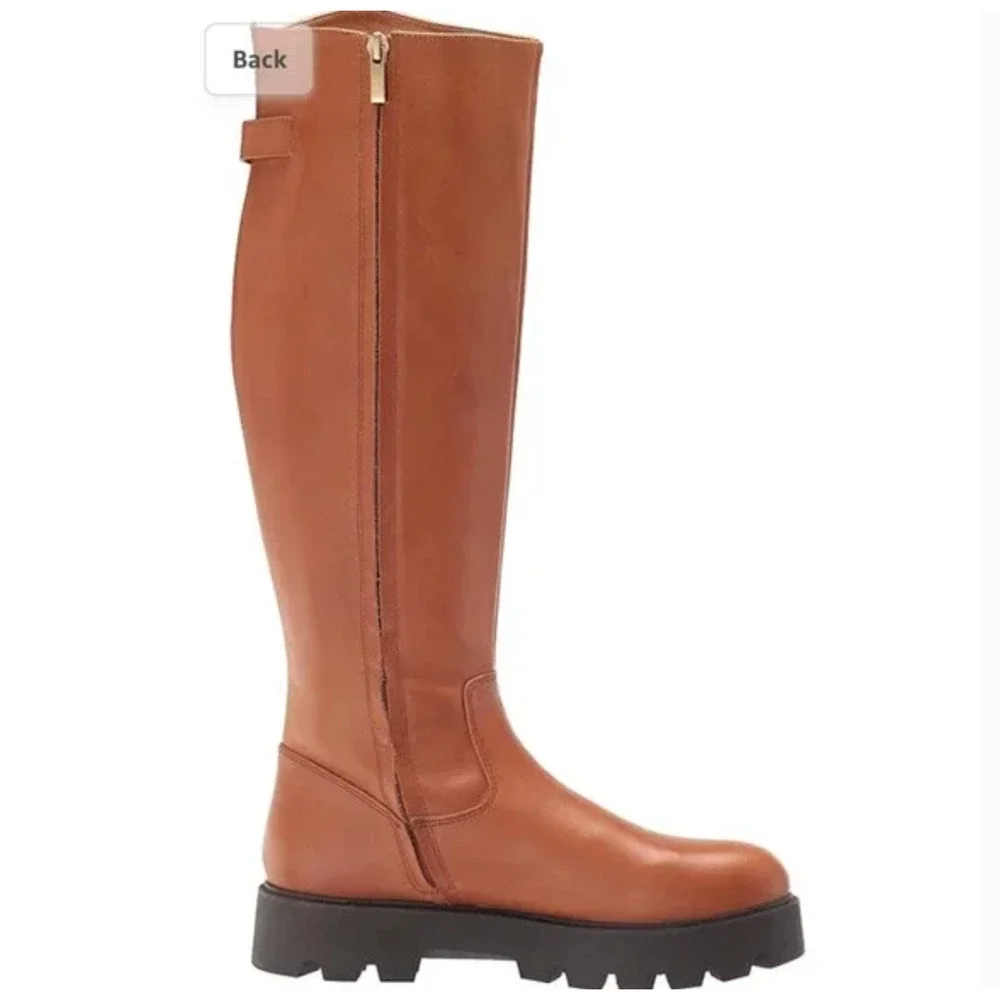 Franco Sarto Balinboot Tall Boots 9.5 NWOT Knee High Cognac Brown Leather Lug